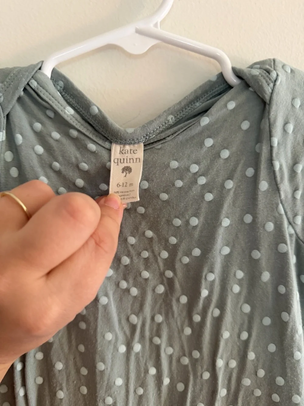 kate quinn Sage Green Polka Dot Infant Romper - Picture 2 of 4